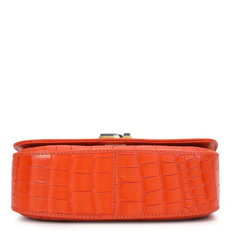 Da Milano Pumpkin Small Croco Leather Baguette - Pumpkin for Women | Best Price UAE